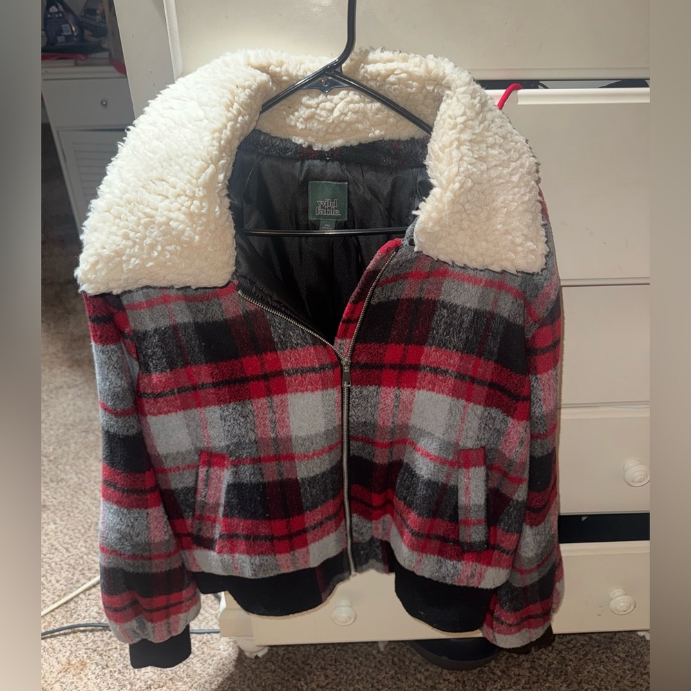Wild Fable Red and Black Plaid Jacket with Sherpa Collar